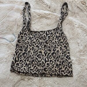 Anthropologie Black and Tan Leopard Crop Top